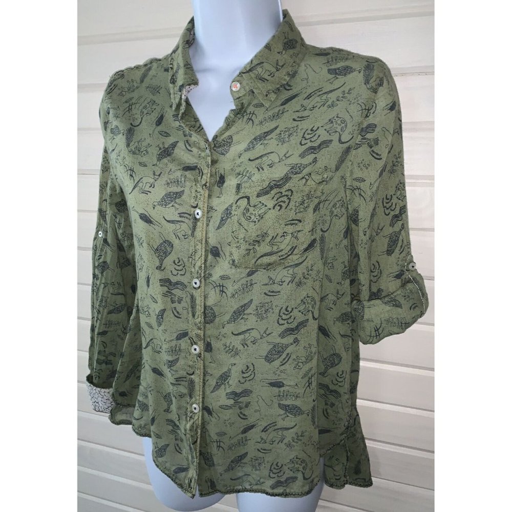 Anthropologie Sz 0 Holding Horses Arabel Ruffle Hem Blouse Olive Green EUC